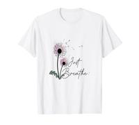 Dandelion Graphic Just Breathe Letter Print Inspirational Value Graphic T-Shirt, Men, White, XL