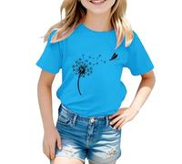 Dandelion Graphic Tees for Girls Cute Sunflower Printed Tee Shirts Casual Short Sleeve T-Shirt Summer Basic Top Blouse Preppy Clothes 2025 (Blue, 10-11 Years)