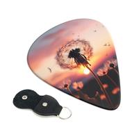 Dandelion in the Sunset Guitar Picks 6 Pcs, 0.96mm Thickness Celluloid Plectrum with Leather Picks Holder, Personalized Guitar Pick for Bass Electric Acoustic Guitars Lovers Gift
