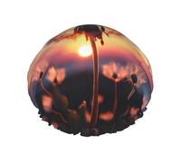 Dandelion in the Sunset Shower Cap for Women Reusable Waterproof Shower Bonnet Washable Elastic Band Bath Hair Hat Double Layered Bath Cap Extra Large for Long Hair