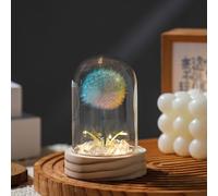 Dandelion Night Light with Glass Cover Wooden Base, Battery Operated Cordless Night Light Unique Gift for Dad Mom Teacher Birthday Wedding Valentine's Father's Day