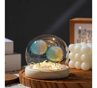 Dandelion Night Light with Glass Cover Wooden Base, Battery Operated Cordless Night Light Unique Gift for Dad Mom Teacher Birthday Wedding Valentine's Father's Day