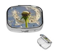 Dandelion Pill Box with Mirror, 2 Compartment Small Pill Case for Purse Or Pocket Mini Metal Pill Holder Travel Weekly Medicine Tablet Vitamin Holder Organizer Travel Gifts