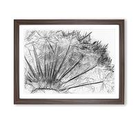 Dandelion Seed Sketch In Abstract Modern Art Framed Wall Art Print, Ready to Hang Picture for Living Room Bedroom Home Office Décor, Walnut A2 (64 x 46 cm)
