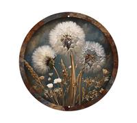 Dandelion Seeds And Wheat Stalks Round Tin Sign Vintage Metal Poster Retro Bar, Home, Man Cave, Kitchen, Laundry Room Wall Art Decor Gift 8x8Inch