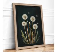 Dandelion Seeds at Dusk Botanical Framed Wall Art Print A1 (84.1×59.4cm) Oak, Wall Decor for Living Room, Bedroom, Office & Home, Ready to Hang, Art Gift