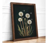 Dandelion Seeds at Dusk Botanical Framed Wall Art Print A2 (59.4×42cm) Walnut, Wall Decor for Living Room, Bedroom, Office & Home, Ready to Hang, Art Gift