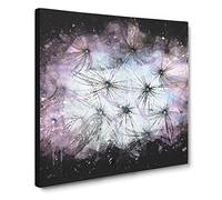 Dandelion Seeds in Blue & Pink Paint Splash Canvas Print | Gallery Wrapped 30mm Frame Wall Art | 20x20 inches | Ready to Hang | Modern Picture | Living Room Bedroom Lounge Office