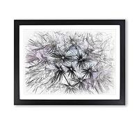 Dandelion Seeds In Blue & Pink Sketch Modern Art Framed Wall Art Print, Ready to Hang Picture for Living Room Bedroom Home Office Décor, Black A3 (46 x 34 cm)