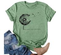 Dandelion Shirts for Women T-Shirt with Dandelion Motif Women Summer Flower Pattern Leisure Short Sleeve, Be-Green1-a, S