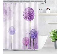 Dandelion Shower Curtain for Girls, Watercolor Purple Romance Flower Waterproof Fabric for Bathroom Accessories, No Liner Needed, 60W X 72L Inches, LHNT107-60