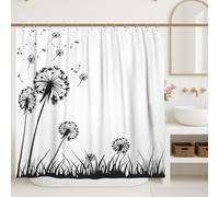 Dandelion Shower Curtain, Minimalistic Modern Grass Seed Spring Black Washable with Hooks Bathtub Cloth Curtains Decor for Toile Bathroom Dorm 72x72 Inch