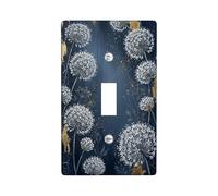 Dandelion Single Light Switch Cover Plate, Elegant Contemporary Floral Gold Accents Fall Navy Blue Plastic Standard Size Toggle Light Switch Cover for Home Living Room Bedroom Bathroom Decor (Single)