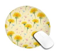 Dandelion Small Mouse Pad, Spring Floral Flower Seed Spring Yellow Round Rubber Washable Portable Cloth Mousepad Decor for Home Office Work Gaming Desk Round 8x8 Inch