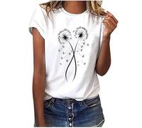 Dandelion T-Shirts for Petite Women Illustration T-Shirt Basic Crew Neck Tee Shirts Summer Short Sleeve Print Tops Graphic T-Shirt Going Out Top Tshirt Tee Shirt Casual Wear
