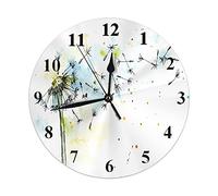 Dandelion Wall Clock Watercolor Botanical Plant Wind Vitality Life Round Wall Clock Silent Non-Ticking Battery Operated Clock Retro Home Decor White 10 Inch