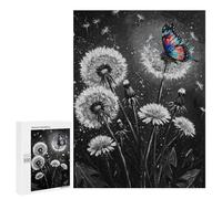 Dandelions And Butterfly Black And White - Decorative Jigsaw for Grown-Ups, 500 PCS, Winter Gift - for A Rewarding Weekend Challenge