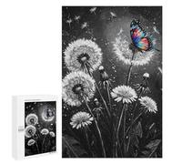 Dandelions And Butterfly Black And White: Winter Activity Gift, 1000 PCS Decorative Jigsaw for Grown-Ups; for Shared Table Time