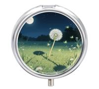 Dandelions and Fireflies Pill Box,3 Compartments Round Small Pills Case Moisture-Proof Portable Pill Container for Travel Vitamins Fish Oil Supplements