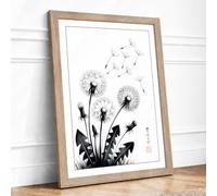 Dandelions in Dispersal Japandi Framed Wall Art Print A1 (84.1×59.4cm) Oak, Wall Decor for Living Room, Bedroom, Office & Home, Ready to Hang, Art Gift