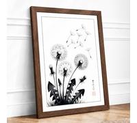 Dandelions in Dispersal Japandi Framed Wall Art Print A1 (84.1×59.4cm) Walnut, Wall Decor for Living Room, Bedroom, Office & Home, Ready to Hang, Art Gift