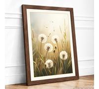 Dandelions in Flight Botanical Framed Wall Art Print A1 (84.1×59.4cm) Walnut, Wall Decor for Living Room, Bedroom, Office & Home, Ready to Hang, Art Gift
