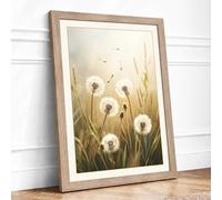 Dandelions in Flight Botanical Framed Wall Art Print A3 (42×29.7cm) Oak, Wall Decor for Living Room, Bedroom, Office & Home, Ready to Hang, Art Gift
