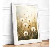 Dandelions in Flight Botanical Framed Wall Art Print A4 (29.7×21cm) White, Wall Decor for Living Room, Bedroom, Office & Home, Ready to Hang, Art Gift