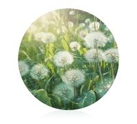 Dandelions on The Grass Cutting Board Kitchen Counter Tempered Glass Cutting Board Portable Circle Butcher Block Sturdy Scratch Serving Boards for Travel Camping Home