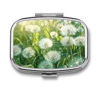 Dandelions on The Grass Pill Box,2 Compartments Square Pills Container,Portable for Pocket Or Purse Pill Organizer to Hold Vitamins,Medication,Fish Oil,etc