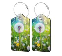 Dandelions On The Grassland Luggage Tag, Pu Leather Travel Luggage Tag Suitcase Tag Durable Steel Loop Suitcase Tags Identifiers