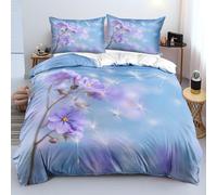 Dandelions Pattern Quilt Cover Set 2/3 Pcs,Forget-Me-Nots Flower Super King Duvet Cover for Women Girls Boys,Soft Breathable Microfiber Farmhouse Style Blue Purple Bedding Set with Zipper Closure