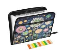 Dandelions Stars Night Blue Accordion File Organizer Portable Expanding File Folder with Safe Zipper & Colorful Labels for Receipt Letter A4 Papers Important Document Storage
