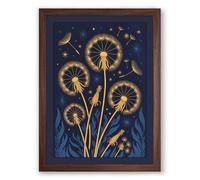 Dandelions Under Stars Botanical Framed Wall Art Print A1 (84.1×59.4cm) Walnut, Wall Decor for Living Room, Bedroom, Office & Home, Ready to Hang, Art Gift