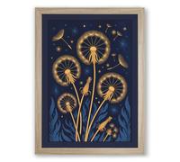 Dandelions Under Stars Botanical Framed Wall Art Print A3 (42×29.7cm) Oak, Wall Decor for Living Room, Bedroom, Office & Home, Ready to Hang, Art Gift
