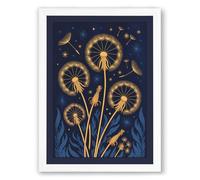 Dandelions Under Stars Botanical Framed Wall Art Print A3 (42×29.7cm) White, Wall Decor for Living Room, Bedroom, Office & Home, Ready to Hang, Art Gift