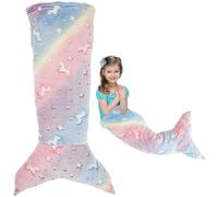 Dandelionsky 50x100cm Mermaid Tail Blanket, Luminous Little Mermaid Blanket for Girls Gifts, Ultra-Soft Flannel Sleeping Blankets Fish Scale Pattern Snuggle Blankets for Toddlers Birthday