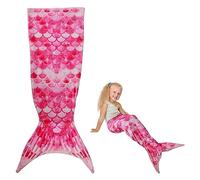 Dandelionsky 50x145cm Mermaid Tail Blanket, Little Mermaid Blanket for Girls Gifts, Ultra-Soft Flannel Sleeping Blanket Fish Scale Pattern Snuggle Blanket for Toddlers Teens Birthday (Red)