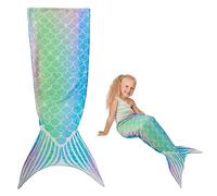 Dandelionsky 50x145cm Mermaid Tail Blanket, Little Mermaid Wearable Blanket for Girls Gifts, Ultra-Soft Flannel Sleeping Blanket Fish Scale Pattern Snuggle Blanket for Toddlers Teens Birthday (Green)