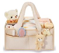 Dandelionsky Baby Nappy Caddy Organizer, Portable Diaper Caddy with Removable Dividers/Handle, Newborn Essentials, Nursery Wipes Storage Bag, Beige