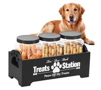 Dandelionsky Dog Treat Container with 3 Dog Treat Jars, Cute Wooden Dog Food Storage Container, Farmhouse Cat Food Container Pet Food Storage Organizer for Dog, Cat, Small Animal (black-3 jar)