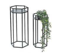 DanDiBo Flower Stool Metal Black Hexagonal Flower Stand Side Table 96453 Set of 2 Plant Stand Flower Column Modern Plant Stool