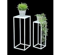 DanDiBo Flower Stool Metal White Square Flower Stand Side Table 96482 Set of 2 Flower Column Modern Plant Stand Plant Stool