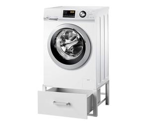 DanDiBo Washing Machine Base with Drawer, Metal, White, 96502, Washing Machine Base Riser Pedestal, Modern, Rubberised