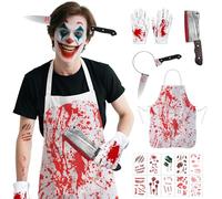 Dandin Halloween Butcher Costume, Halloween Costumes For Men, Butcher Costume For Men, Bloody Apron, Gloves, Headbands, Chef Knife, Realistic Tattoo Stickers Outfit