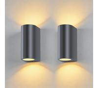 Dandray Pack of 2 Wall Light Outdoor Waterproof Up&Down Aluminium Round Outside Wall Lamp Indoor Lighting with GU10 Socket for Garden Front Bathroom Gate Porch Garage Anthracite