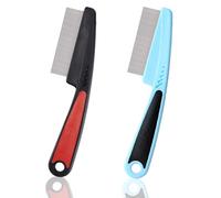 Dandruff Comb,2 PCS Stainless Steel Fine Tooth Comb,Professional Scalp Care Tool for Psoriasis Dandruff Removal Grooming Tool for Pet Supplies Dog Cat Flea Removal(Red,Blue)