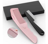 Dandruff Comb 2PC Upgraded Fine Tooth Scalp Detox Comb Lice for Women, Men & Kids Scalp Detoxing, Sweep & Massage Hair Brush Tool with Elegant Box for Hair Care(Pink）