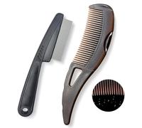Dandruff Comb, Stainless Steel Fine Tooth Lice/Flea/Psoriasis Comb, Scalp Oil Buildup Removal Wide Hollow Tooth Button Hairbrush for Scalp Massage Care for Man Women and Kids (Black)
