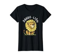 Dandy Lion Pun Cute Dandelion Lion Cartoon Value Graphic T-Shirt, Women, Black, XL